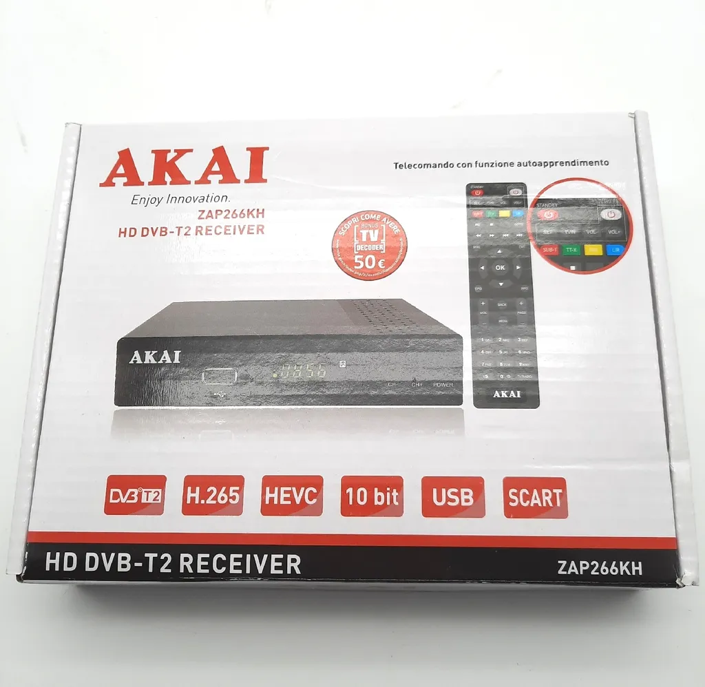 AKAI Récepteur Terrestre DVB-T2 et DVB-C H.265 Décodeur TNT HD Noir