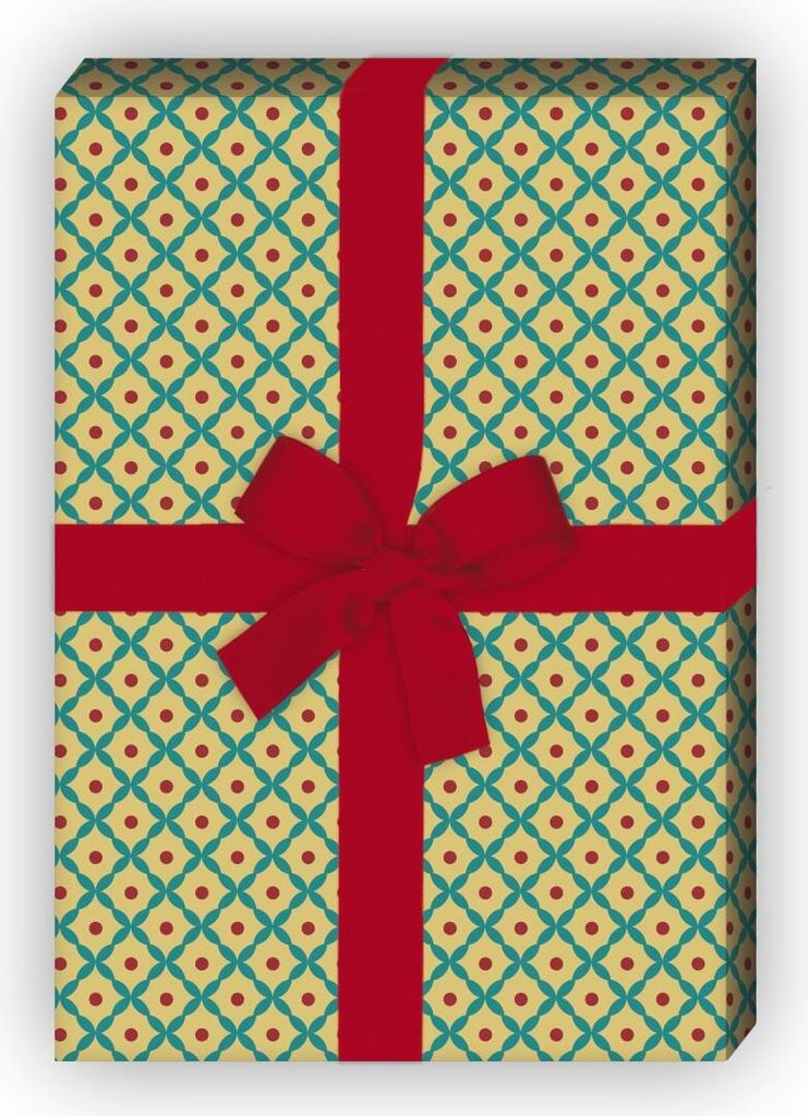 70er Retro Geschenkpapier Set mit kleinem Rauten Muster, beige, - G8375, 32 x 48cm