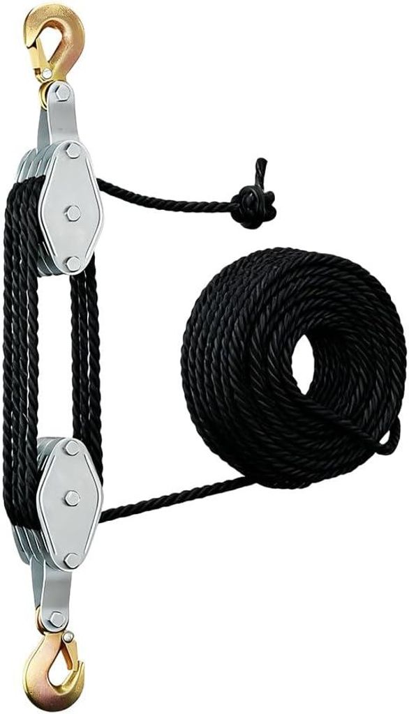 Poulie Corde – Verhältnis 8:1 – Corde 20 m – Crochet Sécurité – Drehung 270° – Chasse