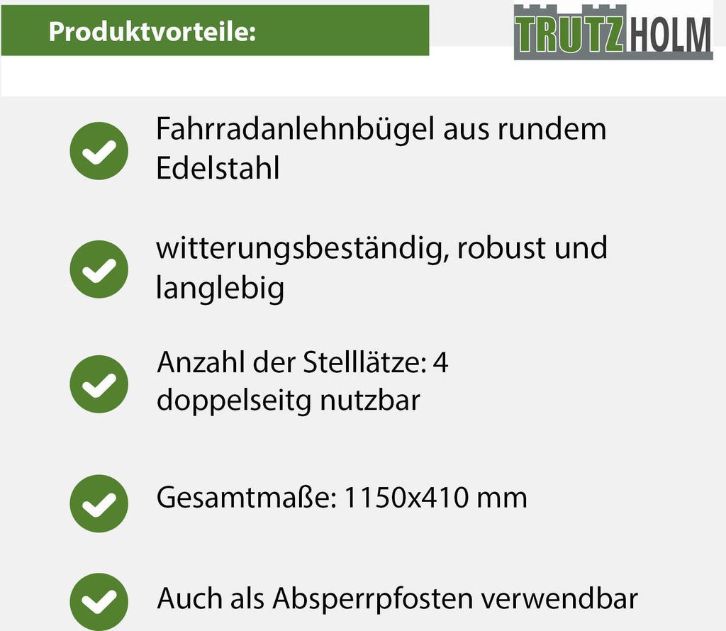 2 x Fahrradanlehnbügel 115 x 41 cm Edelstahl Ø 49 mm grau Produktbild 4