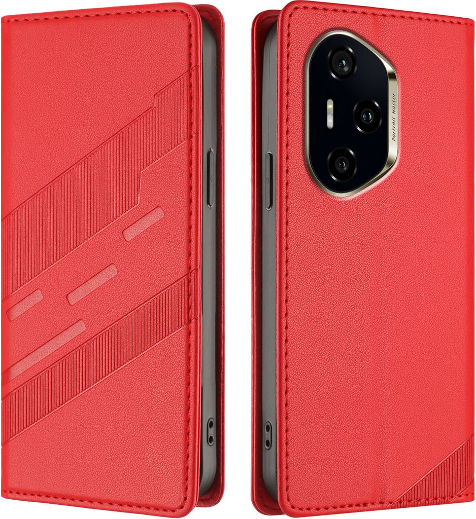 Hülle für Honor 300 Pro/Honor 300 Ultra, Kunstleder Brieftaschen Handyhülle mit Kartenfach und Standfunktion Rot