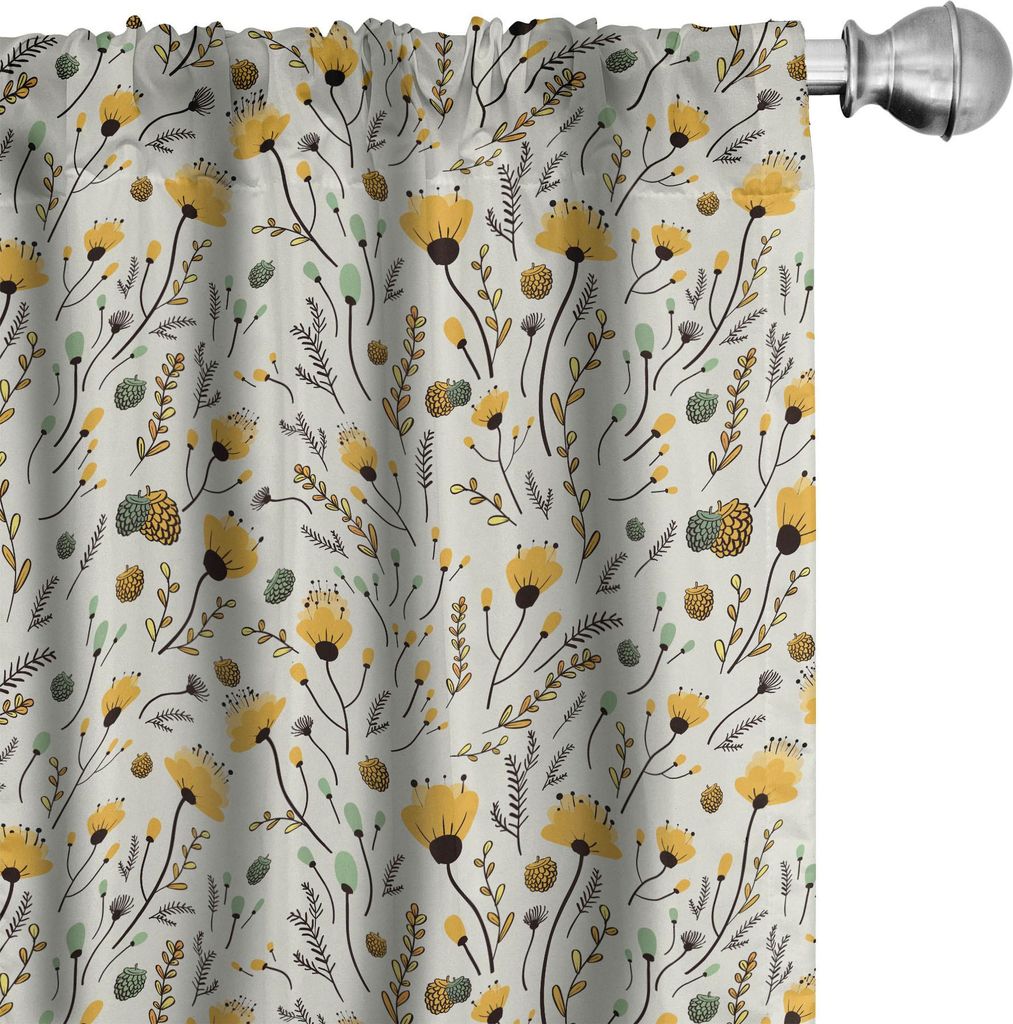 ABAKUHAUS Kindergarten Vorhänge, Gardinen, Gelbe Blumen mit Eicheln und Laub Muster Ökologie Themen Frühling, 2 Stück 75 x 225 cm, Yellow Sea G...