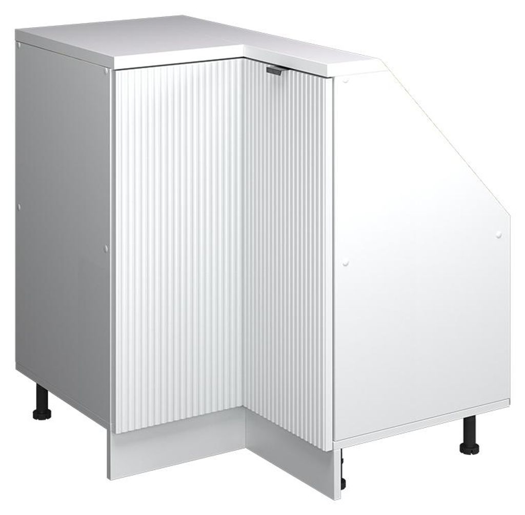 Eck-Küchenschrank für Dachschrägen Vicco R-Line Weiß Riffel 75.6 cm mit 1 Tür, Model 60622