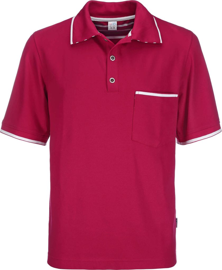 modAS Herren Poloshirt mit Knopfleiste mit 3 Metall-Knöpfen - Unifarbenes T-Shirt mit Brusttasche in Rot Größe M