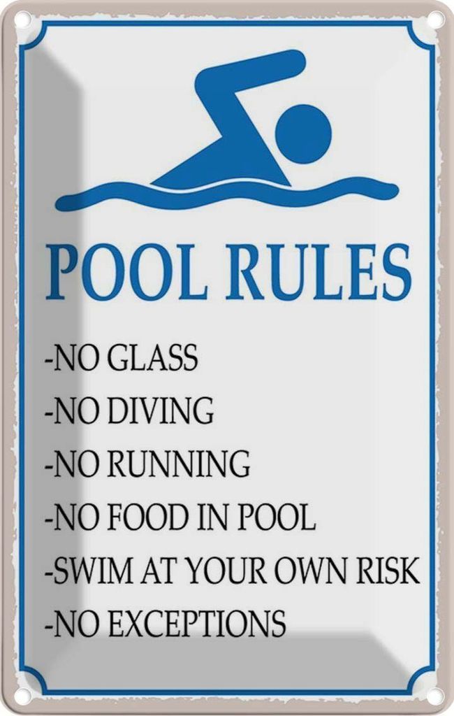 vianmo Blechschild 30x20 cm Pool Rules No glass diving Warnschild Hinweisschild Sicherheit Vorsicht