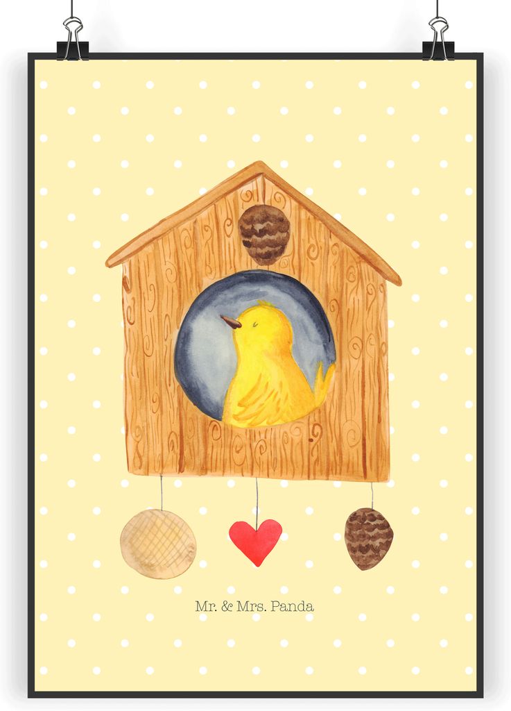 Mr. & Mrs. Panda Bild Vogel Haus DIN A5 - Gelb Pastell - Geschenk, Plakat, wanddeko, drucke, Lustige Sprüche, Castle, Wandschmuck, Zuhause, Famili...