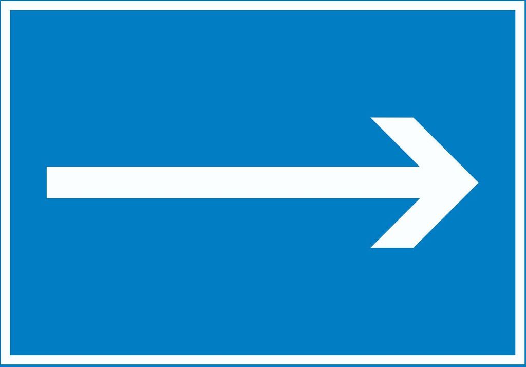 Richtungspfeil rechts Schild waagerecht weiss blau Pfeil A3 (297x420mm)