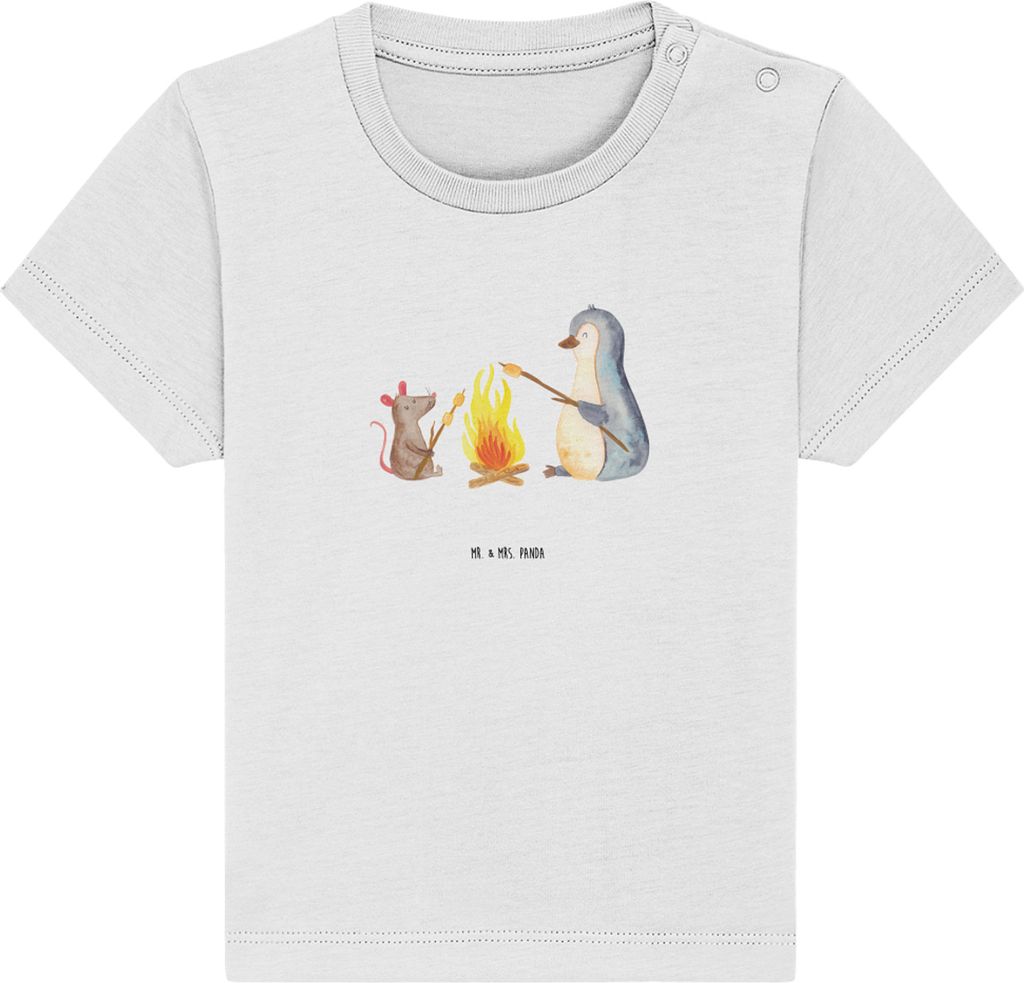 Mr. & Mrs. Panda T-Shirt Pinguin Lagerfeuer 12. - 18. Monat - Weiß - Geschenk, Büro, Grillen, Job, Kinder Oberteil, Baby, Babyshirt, Shirt, Top