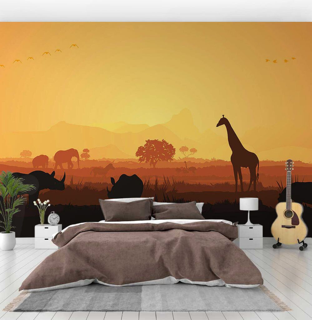 Fototapete Savanne Tiere, Material:Premium Vlies 150g/qm, Größe Tapete:455 x 300cm