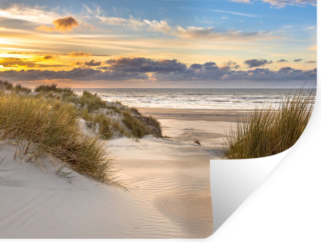 MuchoWow Wandtattoo Wandsticker Wandaufkleber Strand - Düne - Gras - Sonnenuntergang - Meer 160x120 cm Selbstklebend und Repositionierbar - Selb...