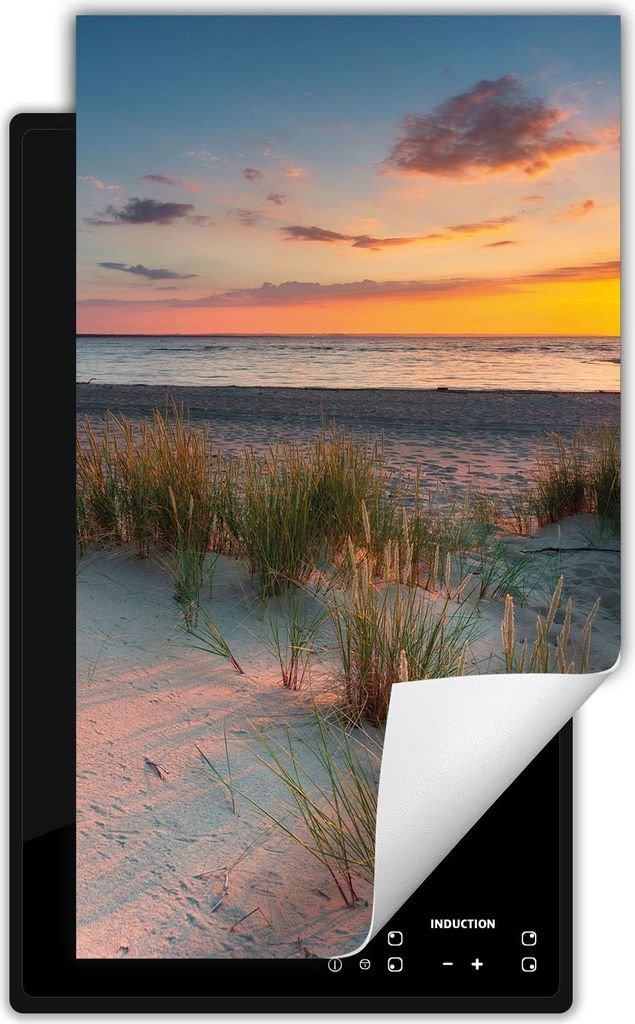 DarHaus Herdabdeckplatte 1 teilig 30x52 cm Anti Rutsch Matte Aufrollbar, Meer - Sonne