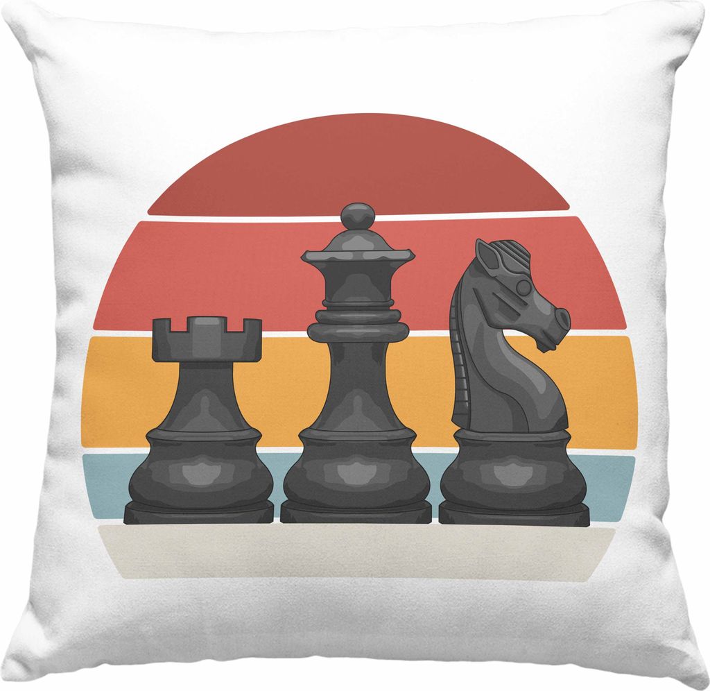 Trendation - Schach Geschenk Schachspieler Geschenkidee Deko-Kissen mit Füllung 40x40 mit Schachfiguren Grafik Deko-Kissen mit Füllung 40x40 Lust...