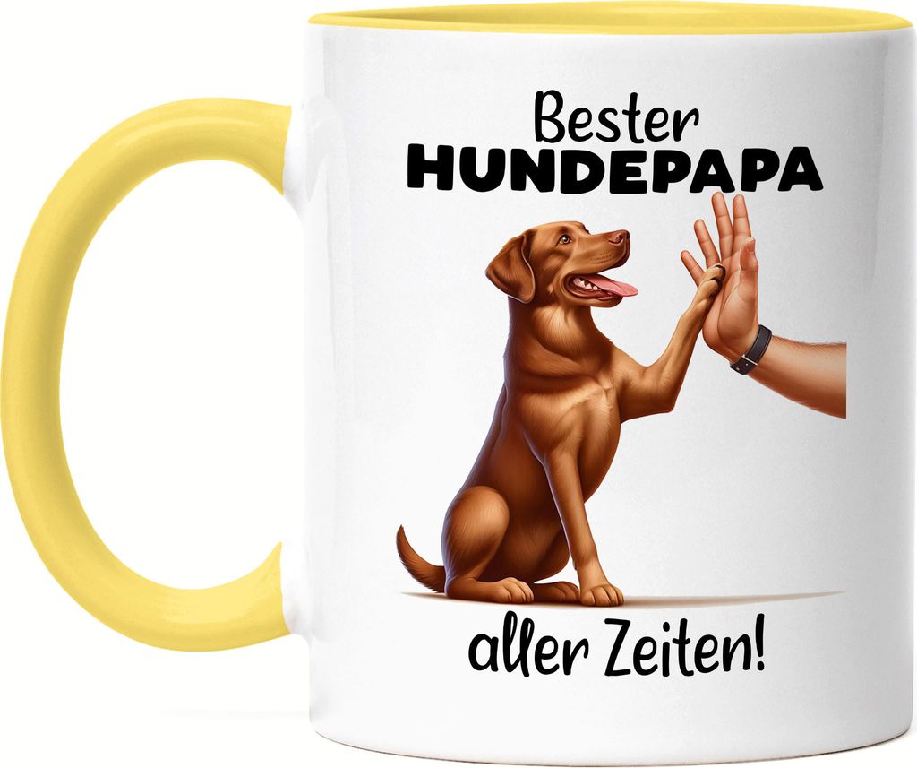 Bester Hundepapa aller Zeiten Hund und Hand High Five Tasse Gelb - Golden Retriever Liebe