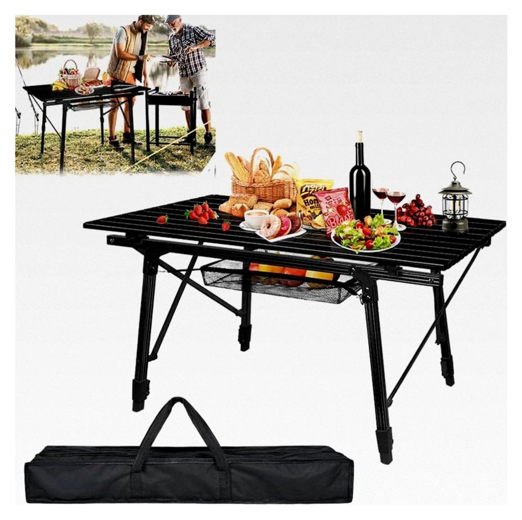 Klapptisch mit Aluminiumrahmen, höhenverstellbar, Gartentisch, inkl. Tragetasche, für Camping und Balkon, 90x52x45cm, Schwarz
