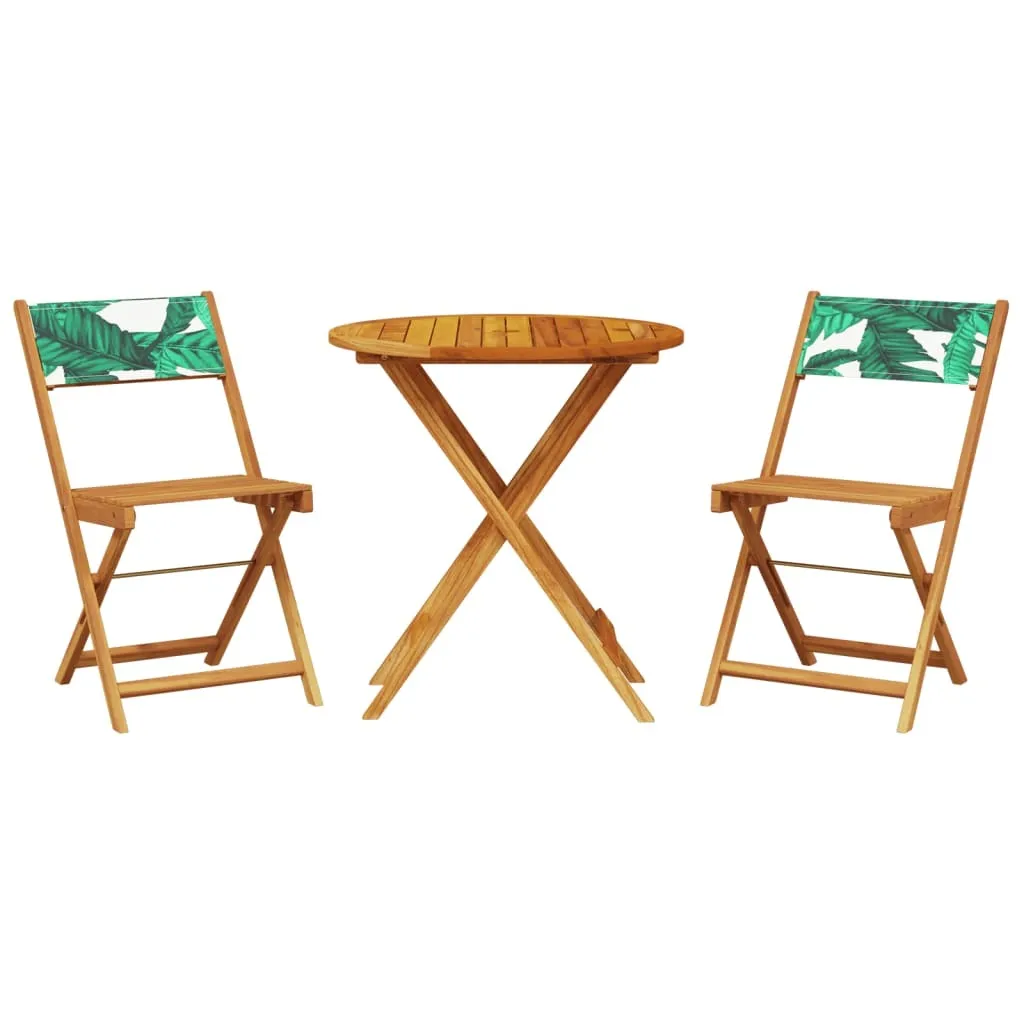 Set da Esterno vidaXL 3 Pz Legno Massiccio Acacia Motivo a Foglie