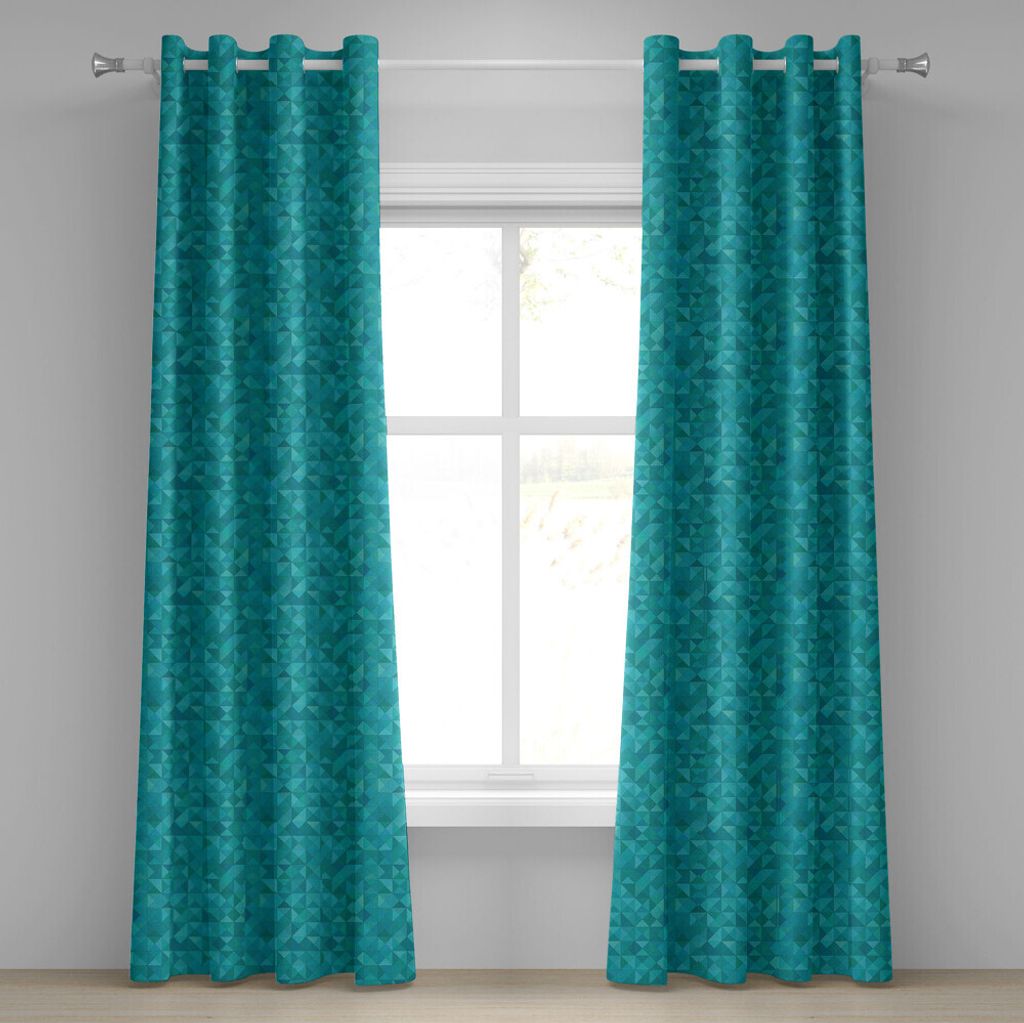 ABAKUHAUS Teal Ösenvorhang, Geometrische Formen Dreiecke Squares Moderne abstrakte Kunst Verschiedene Schattierungen von Blau, Dekorative 2-Panel-...