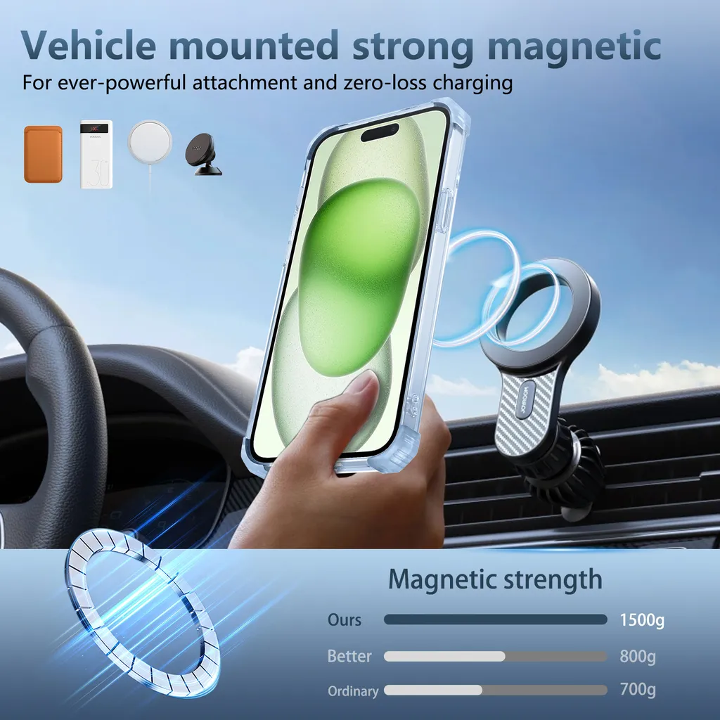 Cover MagSafe iPhone 14 Plus Supporto Anello - Blu Trasparente Antiurto - 6