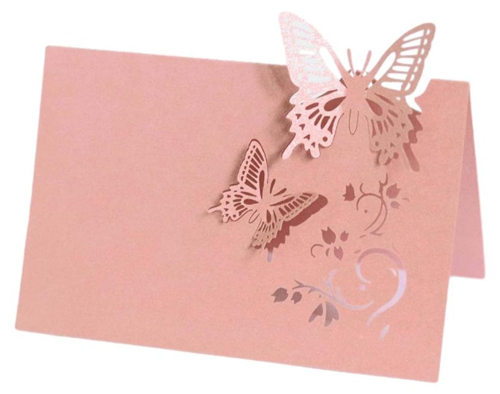 50pcs Tabelle Name Platzkarten, Gunst Nachbildung hohlen Schmetterling Schnitt Design Blanko-Karte für Hochzeit Party Sitzplätze Platzkarten