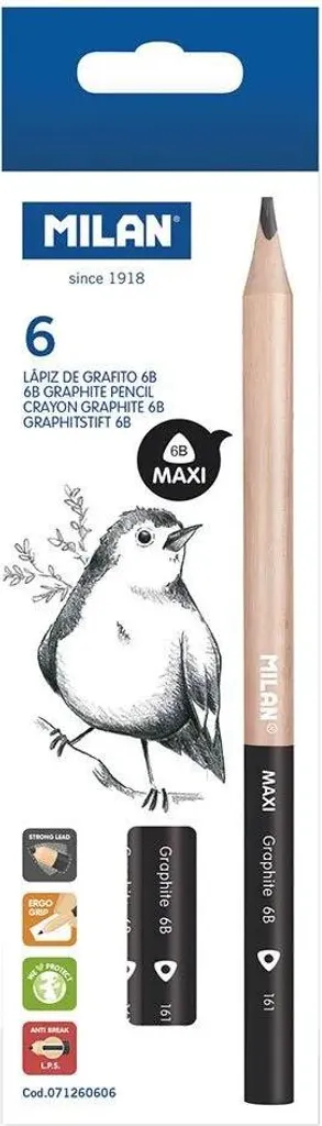 Matite Milan Maxi 6B per Bambini: Impugnatura Facile e Mina Resistente