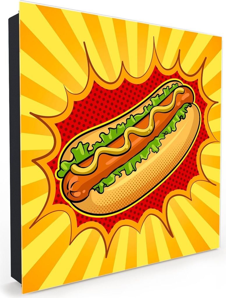Nachbildung-Schlüsselkasten, Magnetpinnwand und Memoboard mit Glasfront Motiv Brötchen mit Würstchen