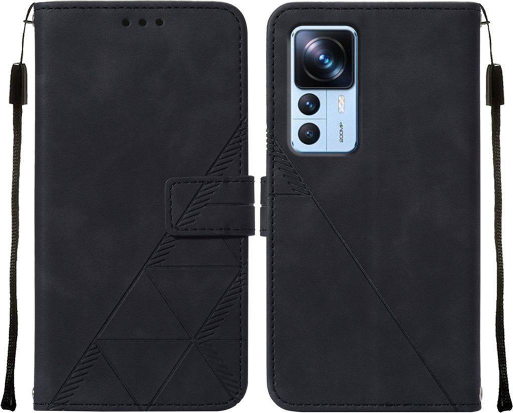 Xiaomi 12T Pro Hülle, Schlank Prägung Flip Leder Kartenfächer Schutzhülle mit Ständer für Xiaomi 12T / Xiaomi 12T Pro Schwarz