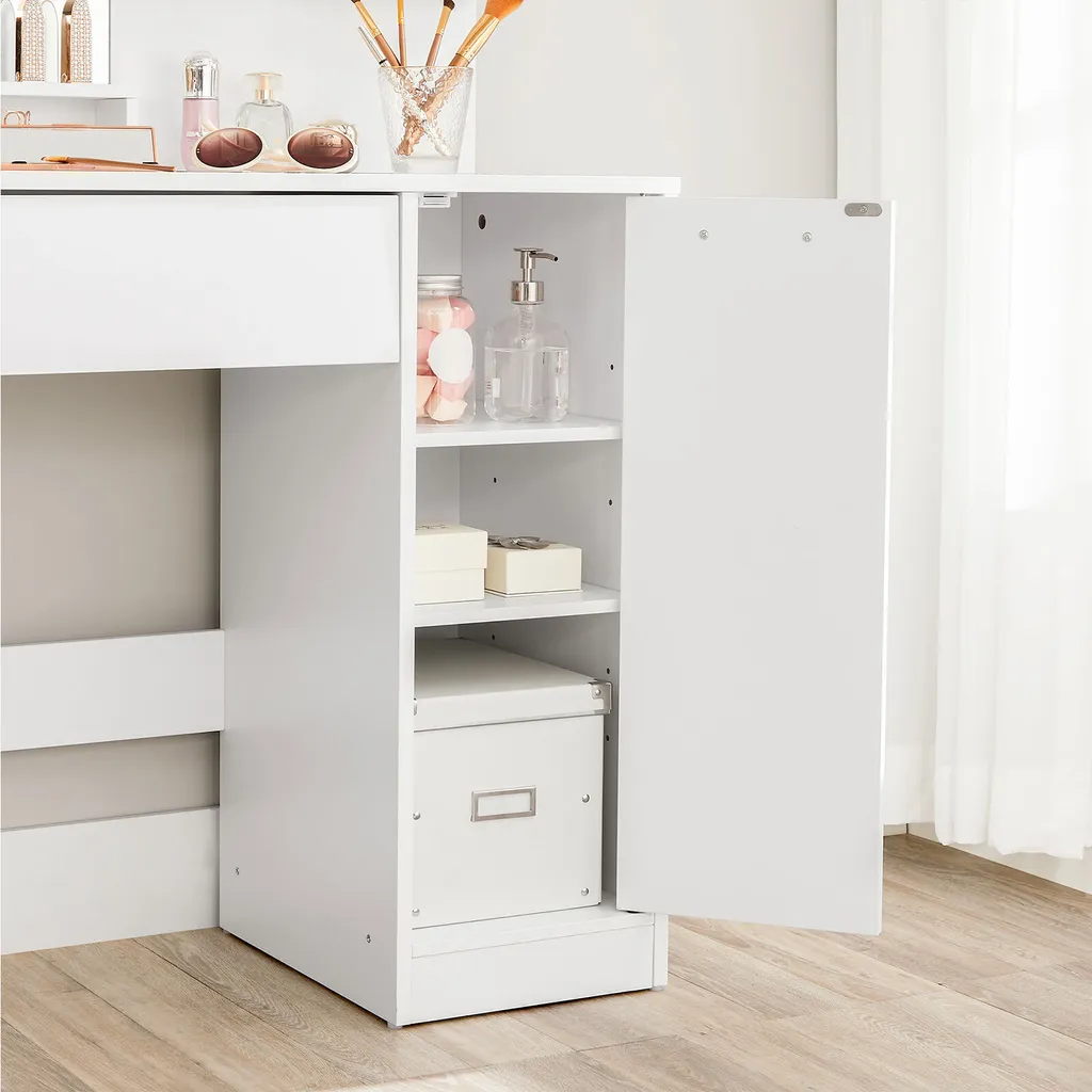 Table de Maquillage avec Miroir Coiffeuse Blanche pour Routine de Soins
