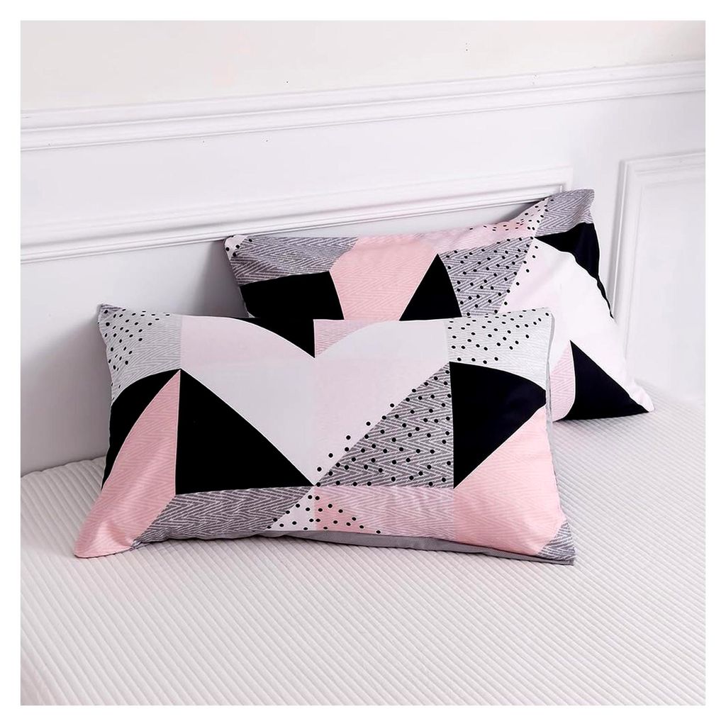 Geometrischer Kissenbezug 40 x 80 (Set mit 2) - Weiche Kissenbezüge - Schwarz Rosa Grau Dreieck Muster - für Bett- und Sofakissen 40 x 80 cm
