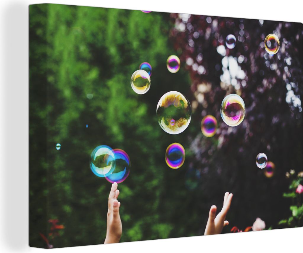 OneMillionCanvasses - Leinwandbilder - 140x90 cm, Kinder versuchen, Seifenblasen zu fangen, Wandbilder Kunstdruck Wanddekoration - Foto auf Leinw...