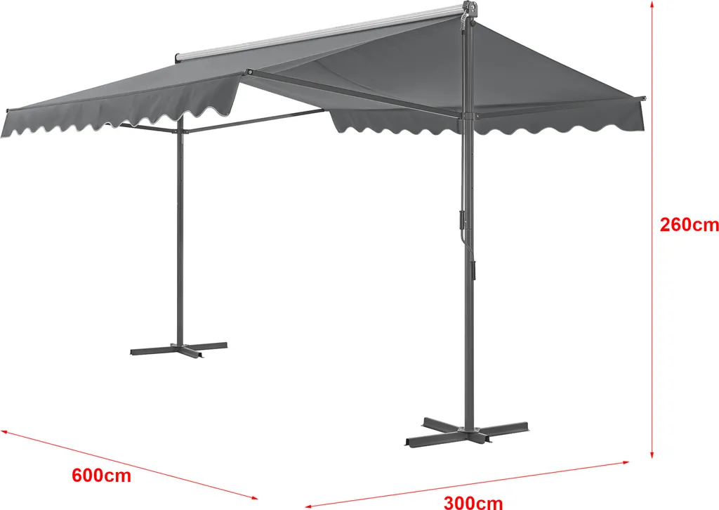 Store double pente 600x300cm grande taille avec structure acier gris