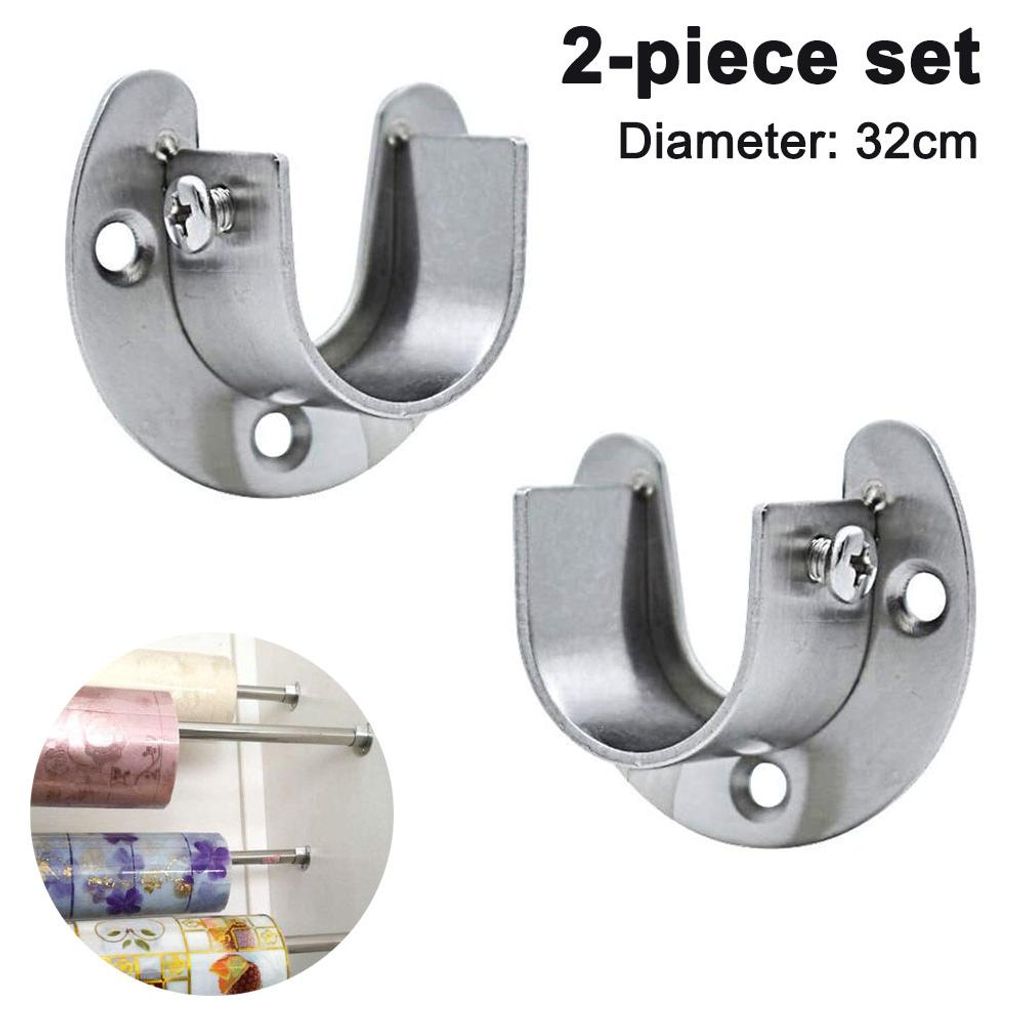 2er-Pack Edelstahl-Kleiderstangenhalterungen, robuste U-förmige Flansch-Stangenhalterungen mit Schrauben für Kleiderstangen und Duschvorhangstangen