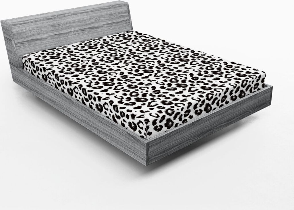 ABAKUHAUS Leopard Spannbetttuch, Drucken Monochrome Hintergrund mit einem Repetitive Sketchy Style-Spots, 90 x 200 cm, Charcoal Grau und Weiß