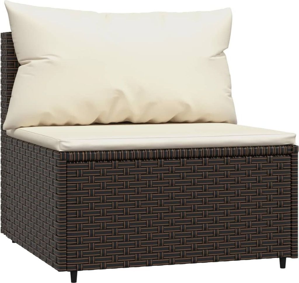 Garten-Mittelsofa mit Kissen Braun Poly Rattan