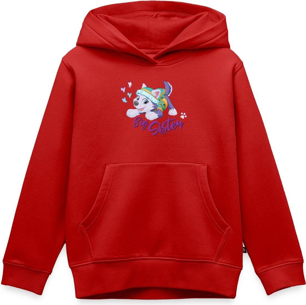 Spreadshirt Paw Patrol Große Schwester Everest Geschenk Kinder Premium Hoodie, 110/116 (4 Jahre), Rot