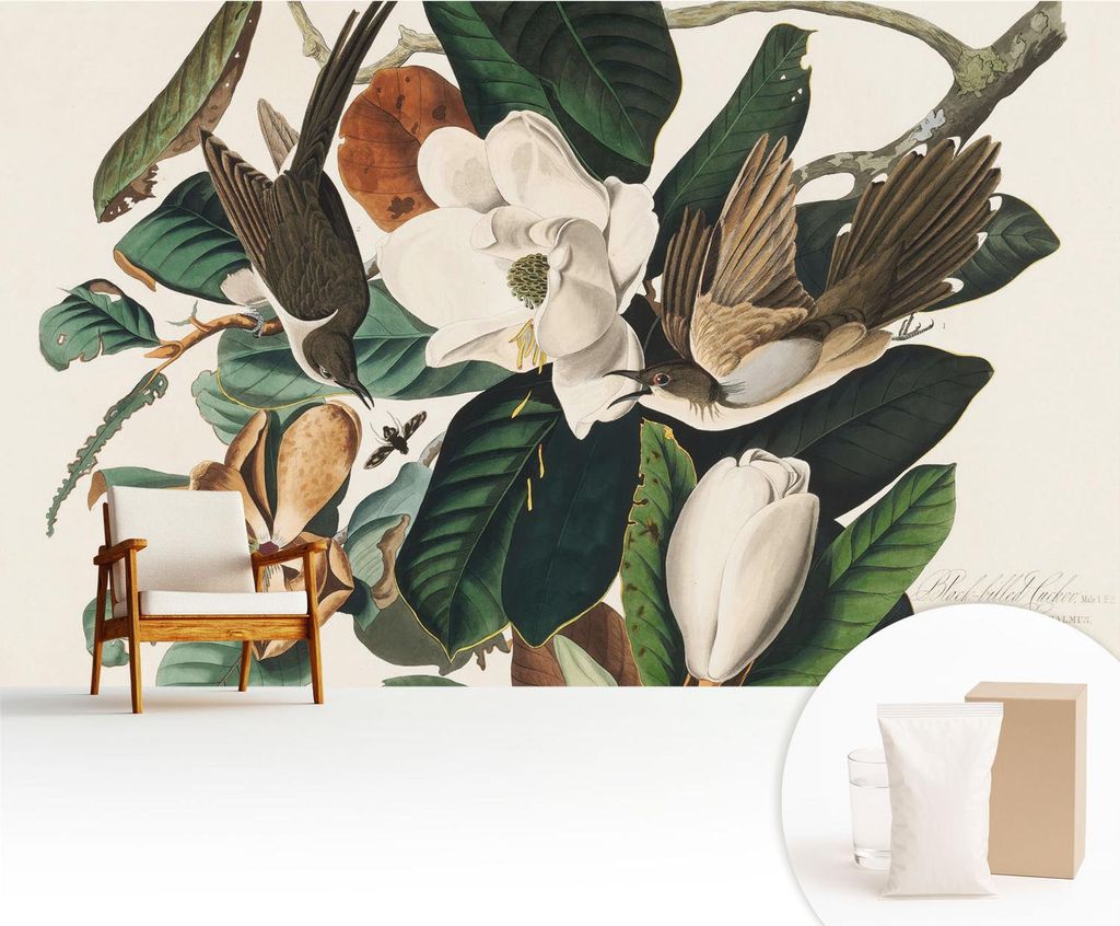 Fototapete - 416x254 cm - Tapete - Wandtapete - Wandbilder - Dekofolie - Tapete Folie - Wand - Dekoration - Wohnzimmer - Vögel Magnolien