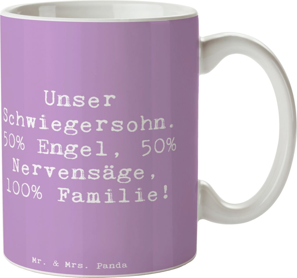 Mr. & Mrs. Panda Kaffeetasse Spruch Schwiegersohn Engel Nervensäge - Lavendeltraum - Geschenk, Teetasse, Lächeln, Geschenke, Geburtstage, Schwieg...