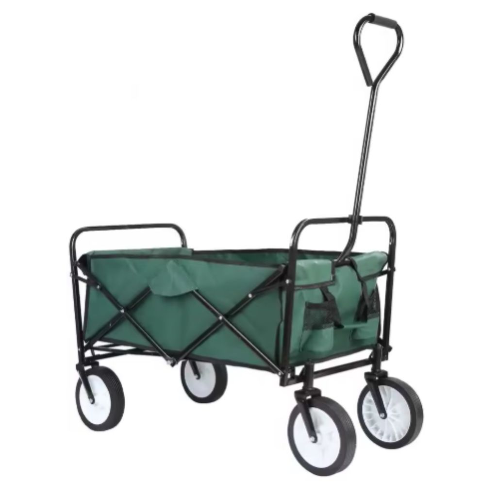 Bollerwagen – Grün – Strandwagen – Faltbarer Gartenwagen – Mit Schiebestange – Für den Außeneinsatz – 115 kg Tragfähigkeit – Für...
