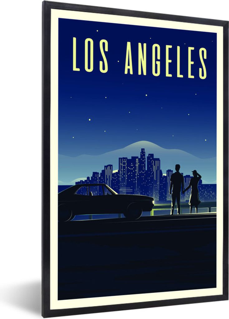 MuchoWow MuchoWow Gerahmtes Poster Illustration von Los Angeles bei Nacht 20x30 cm - Poster mit zchwarzem Bilderrahmen - Drucken - Bilder Poste...