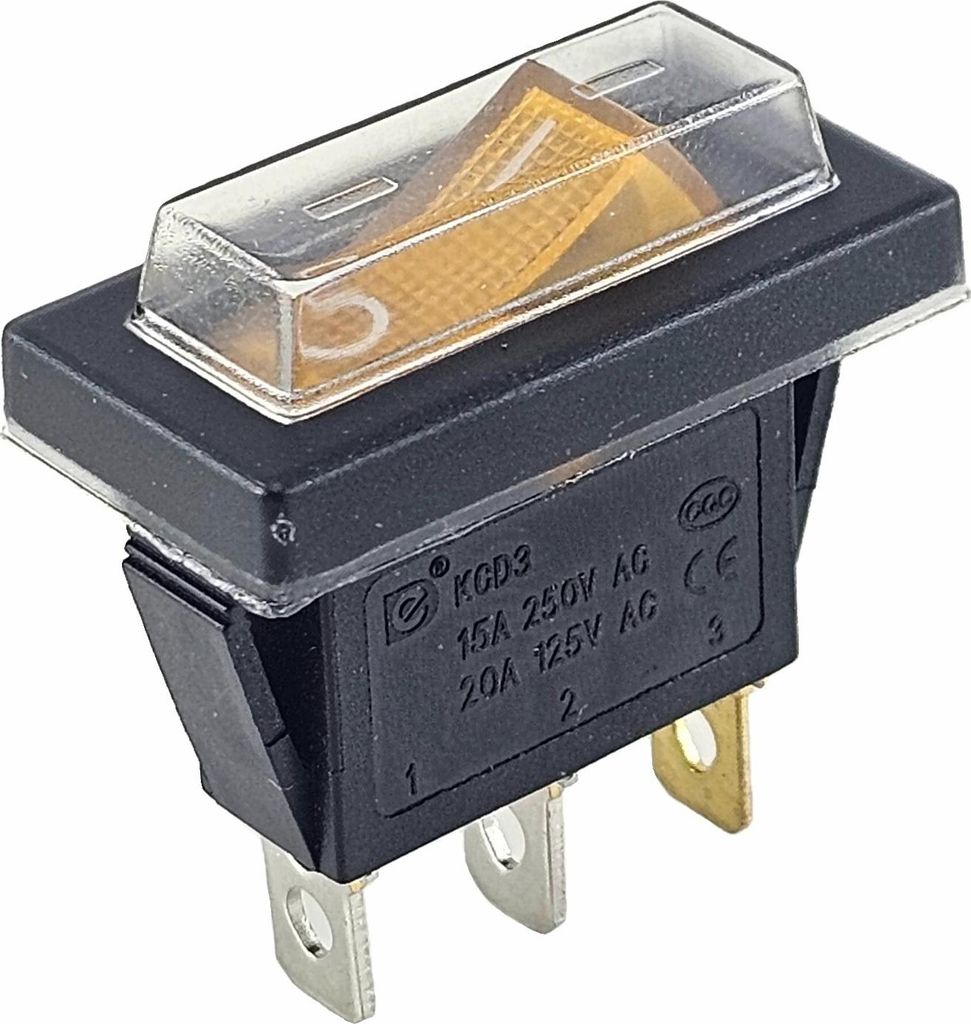 Wippschalter Beleuchtet bei 230V, 15A Geräteschalter mit Wasserdichter Abdeckung