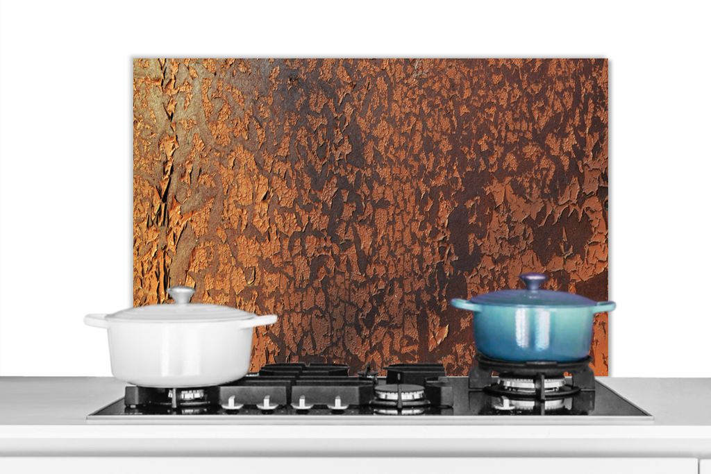 KitchenYeah Spritzschutz Küche - Küchenrückwand - Wandschutz für Herd und Spüle - Rost - Braun - Orange - Metall - Muster - Struktur 90x60 -...