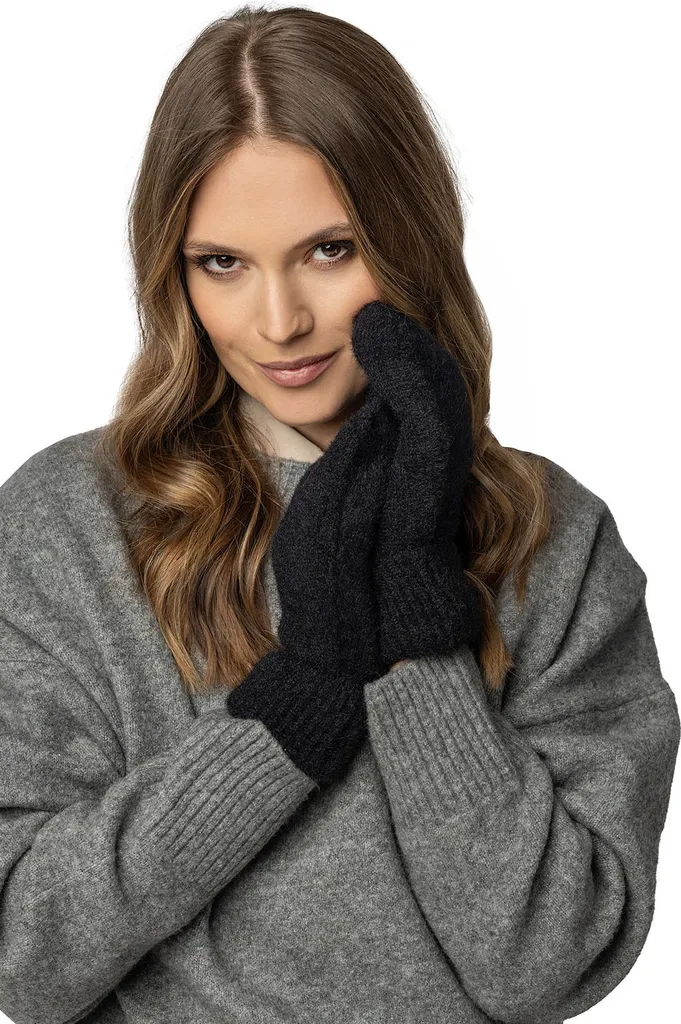 Vivisence Moufles d'hiver femme à manchette large en fil doux noires