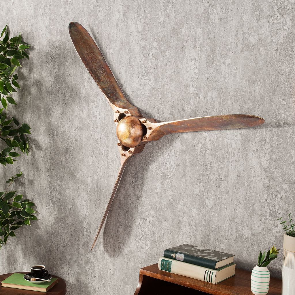 riess-ambiente Authentische Wanddekoration SCREW III 97cm kupfer geflammt Flugzeug Propeller Wandbild Wanddeko Wanddekoration Dekoration Deko
