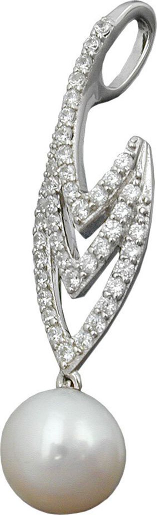 Anhänger mit Süßwasser Zuchtperle 8mm & Zirkonia weiß 925 Silber Silberanhänger