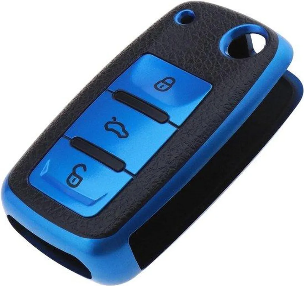 Coque de protection pour clé Seat et Skoda en TPU bleu - Style pliable