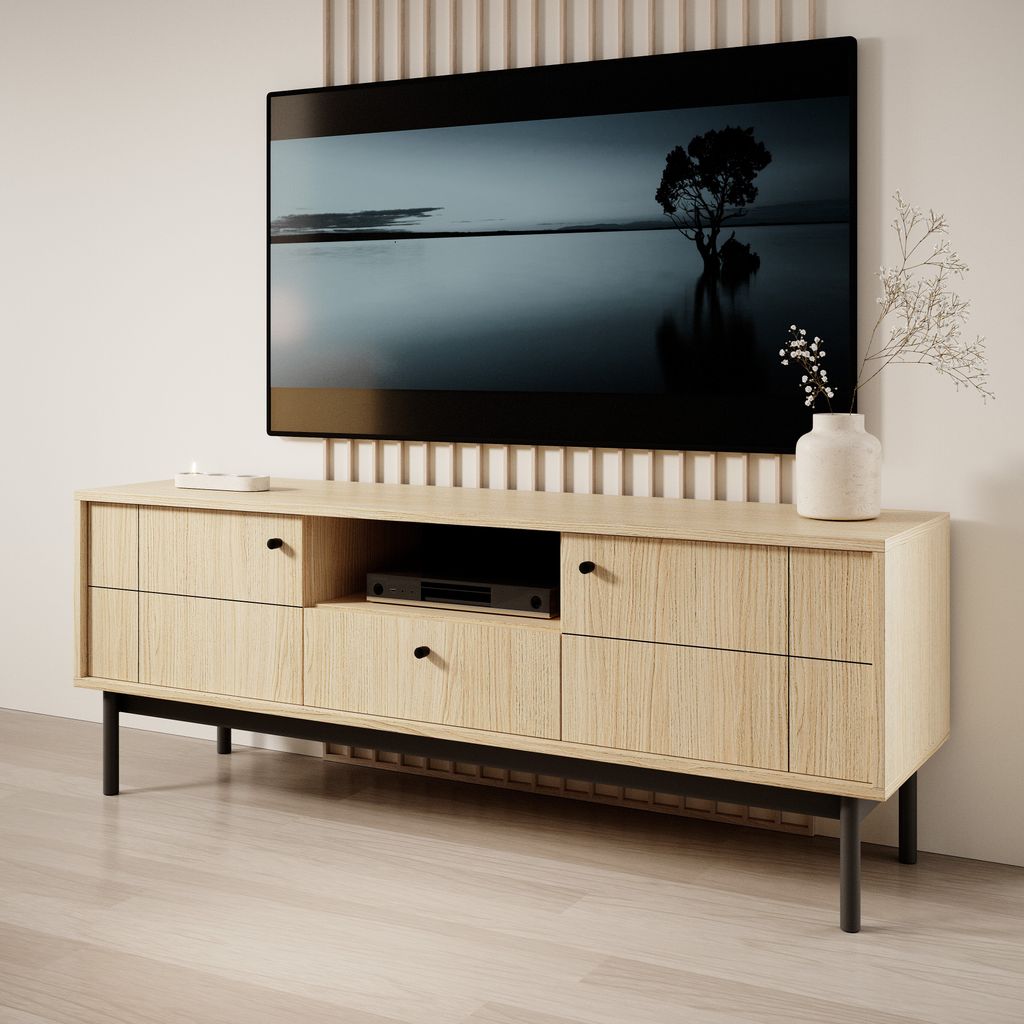Masseno TV-Schrank GIAPPONESE 153,5 cm Fernsehschrank mit 1 Schubladen und 2 Türen TV-Lowboard für Wohnzimmer Modern 153,5x39x56,6 cm Eichefarben...