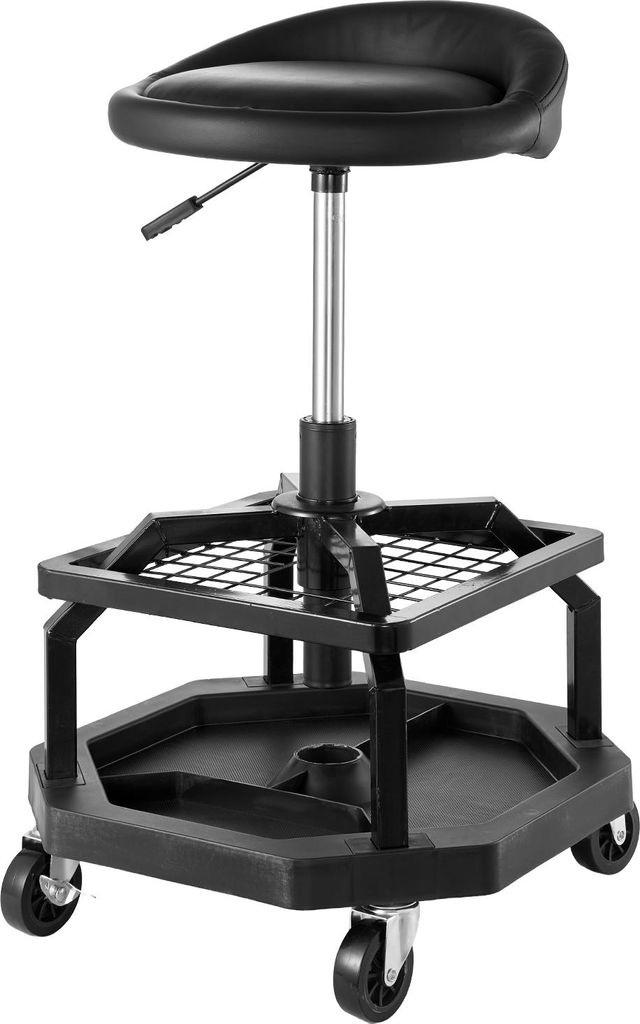 VEVOR rollbarer Werkstatthocker Werkstattsitz pneumatischer Garagensitz mit 136 kg Tragkraft, höhenverstellbarer Rollbrettsitz 360° drehbarer & g...