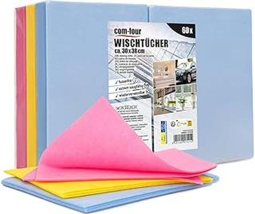 com-four60x Haushaltstücher - extrem saugfähige und strapazierbare Reinigungstücher aus Viskose - Allzweck-Wischtücher in 3 Farben - Wiederverw...