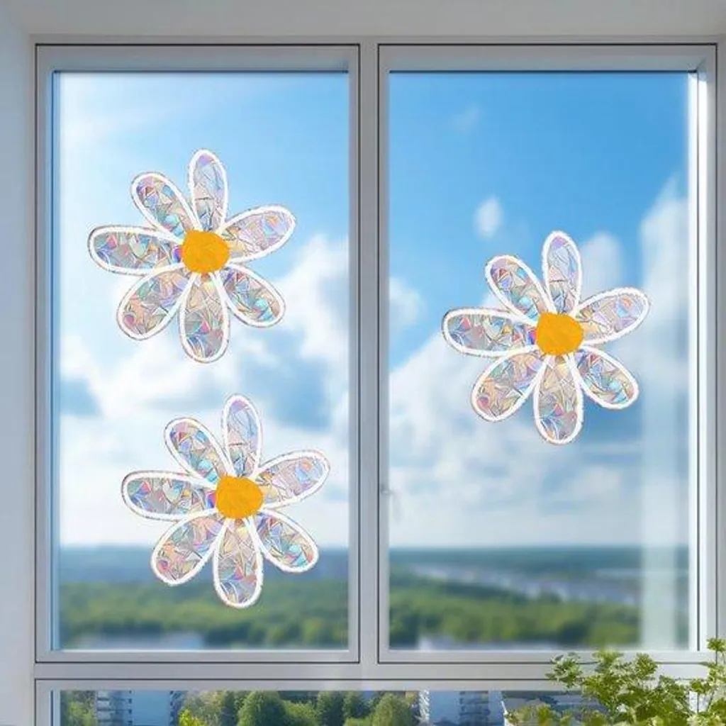 Film arc-en-ciel anti-collision oiseaux motif chrysanthème 45x200cm