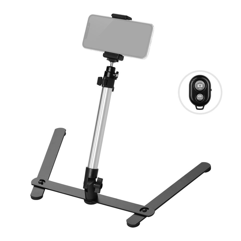 Fotokopierstaender Tischtelefon Livestreaming-Staender-Kit mit verstellbarem Telefonhalter Fernbedienung Overhead-Telefonhalterung Tischstaender Ti...