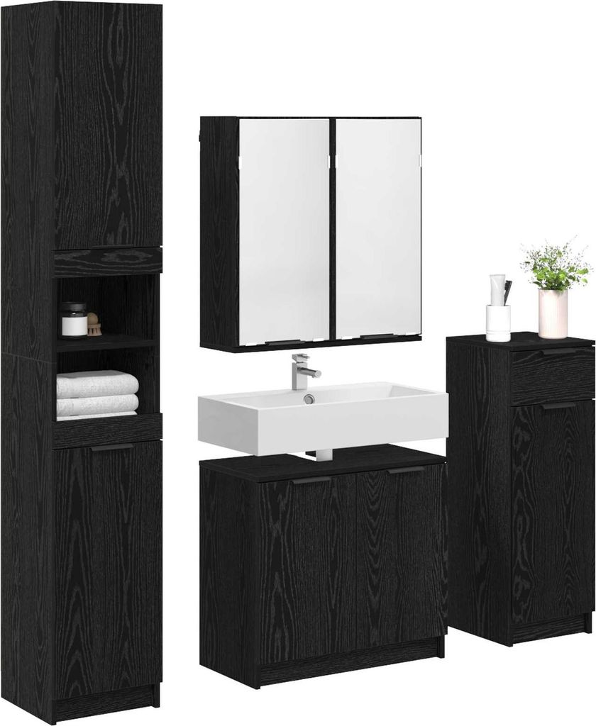 vidaXL Badezimmermöbel-Set 4 pcs Schwarz Eichen-Optik Holzwerkstoff