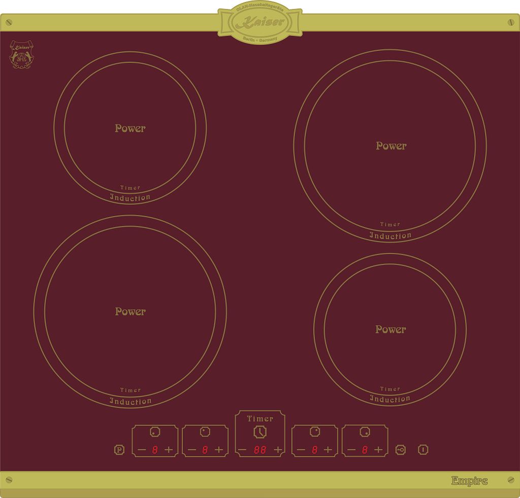 Kaiser KCT 6195 iRotEm Induktionskochfeld 60cm, Autark, Kochfeld 4xQickHeat Kochzonen,Bordeaux